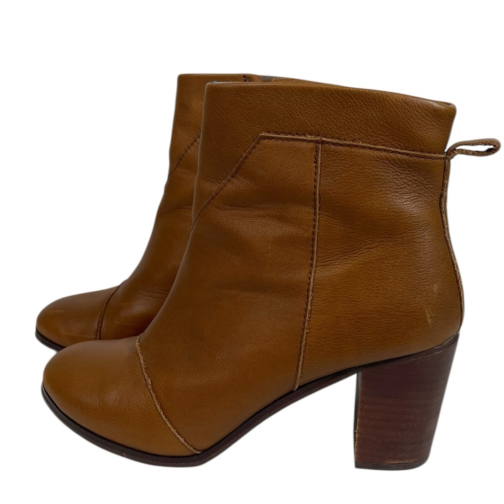 TOMS Lunata Brown Leather Booties | Size 8 | Heeled Ankle Boots